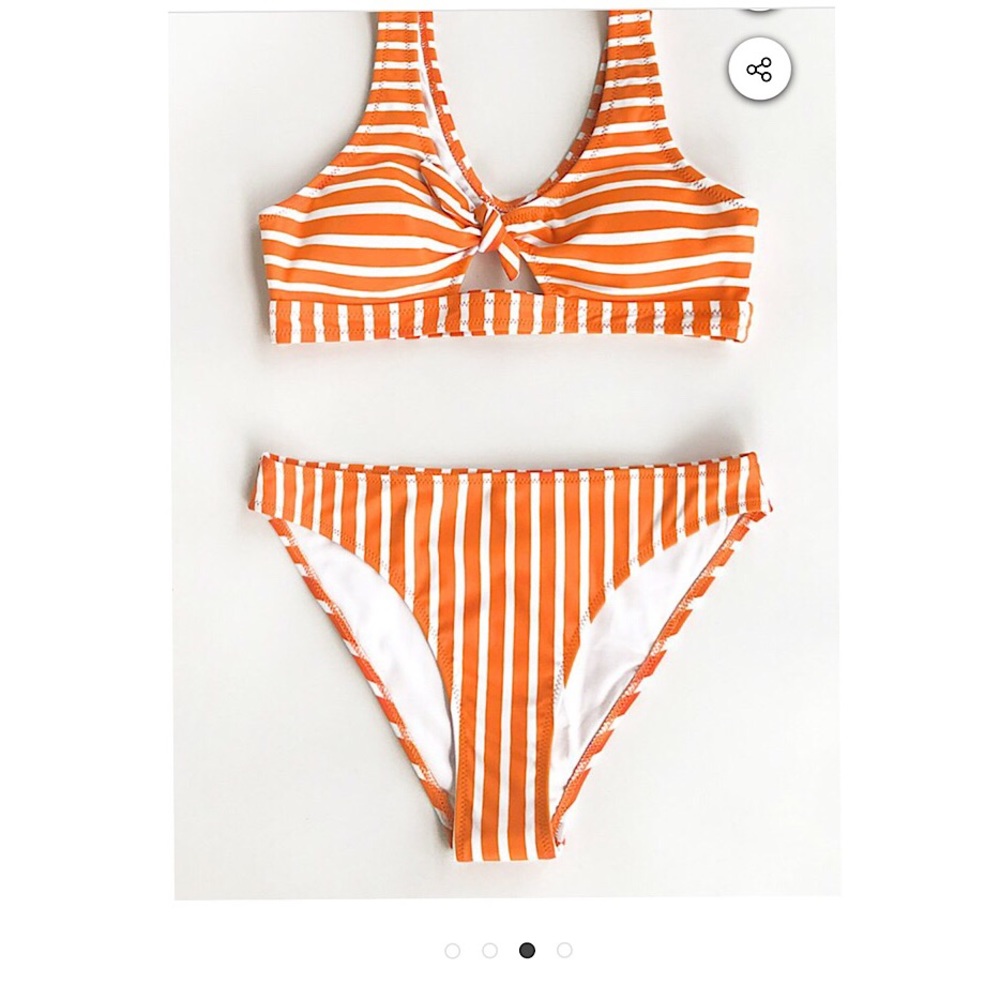 Cupshe medium orange and white stripe bikini top